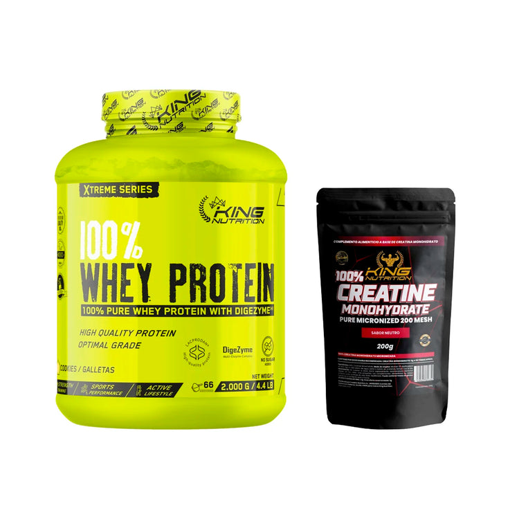 Proteína Whey 2kg y Creatina en envases de alta calidad para ganancia muscular y recuperación.