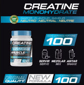 Creatine Monohydrate de Muscletime, con 100 porciones, ideal para mejorar el rendimiento físico.