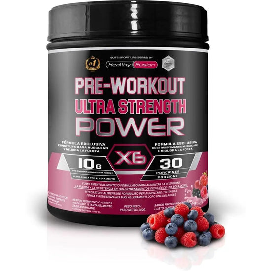 Pre-workout healthy fusion | explosive energy, strength and endurance | creatine, beta-alanine, taurine and caffeine | maximum performance and eliminates fatigue | no chemical stimulants | 300g red fruits